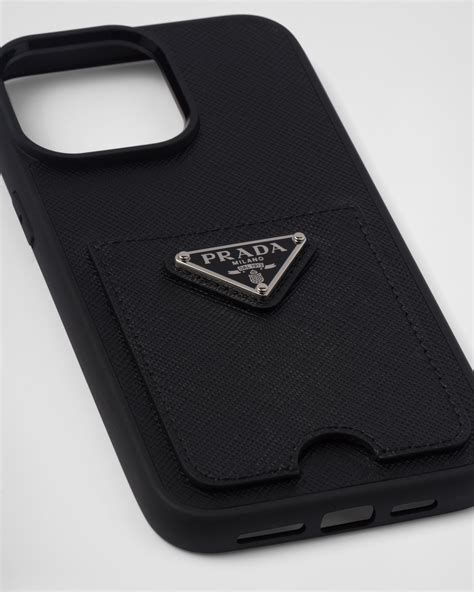 Black Saffiano Leather Cover For Iphone 14 Pro Max .